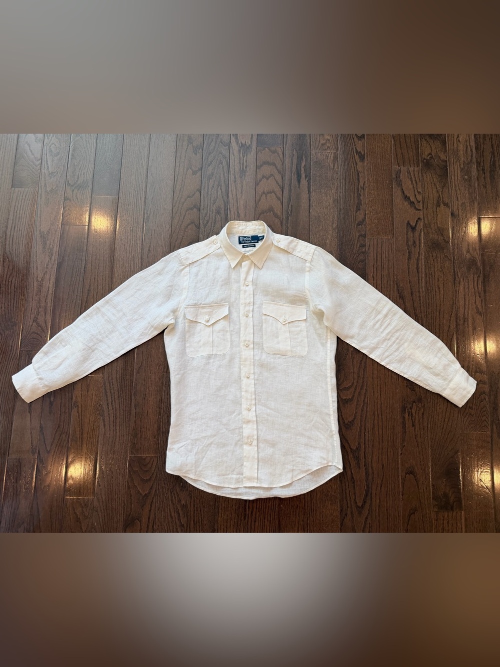 Ralph Lauren Military Style Off-White Linen Utility Button-Down Shirt